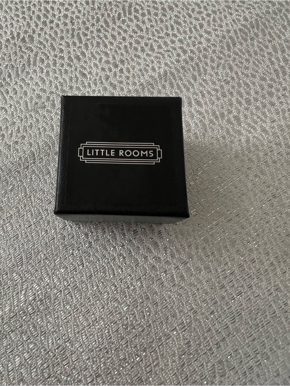 Little Rooms Rhodium Plated-Tone Starburst Charm Pendant Black CZ w/ Box & Pouch